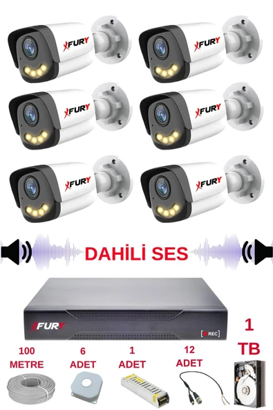 FURY 6 lı Sesli Gece Renkli Görüş Güvenlik Kamerası Su Geçirmez Güvenlik Kamerası Seti 5590s 1TB ürün görseli 1