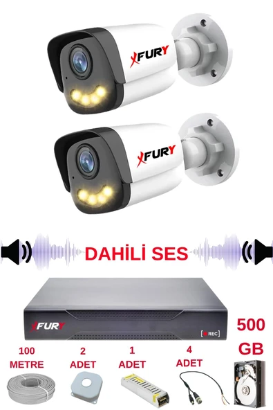 FURY 2 li Sesli Gece Renkli Görüş Güvenlik Kamerası Su Geçirmez Güvenlik Kamerası Seti 5590s 500GB ürün görseli 1