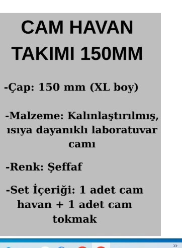 Cam Havan Takımı 150 mm . Büyük Boy Şeffaf Laboratuvar . Eczane Tipi Ezici ve Öğütücü Set - 2