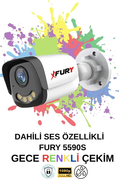 FURY 4 LÜ Sesli Gece Renkli Görüş Güvenlik Kamerası Su Geçirmez Güvenlik Kamerası Seti 5590s 1TB - Resim 5
