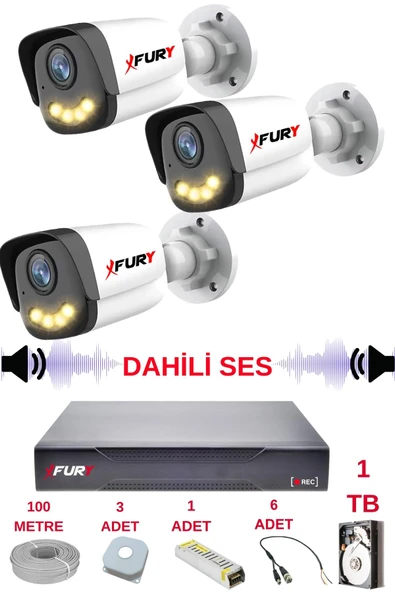 FURY 3 LÜ Sesli Gece Renkli Görüş Güvenlik Kamerası Su Geçirmez Güvenlik Kamerası Seti 5590s 1TB ürün görseli 1