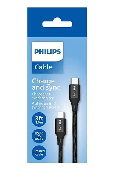 PHILIPS DLC5531C WK2234 TYPE-C TO TYPE-C 1,0MT PD 480 MBPS SİYAH ÖRGÜLÜ ŞARJ KABLOSU