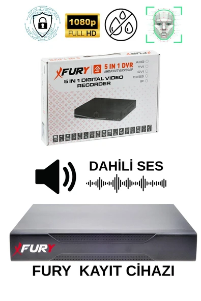 FURY 5 li Sesli Gece Renkli Görüş Güvenlik Kamerası Su Geçirmez Güvenlik Kamerası Seti 5590s 320GB - 3