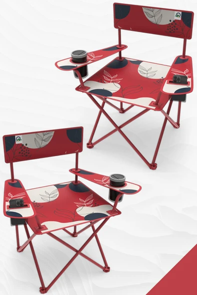 Perilla Qufi Katlanır Kamp Piknik Sandalyesi Rejisör Koltuğu 2 Adet - Kırmızı ürün görseli 1
