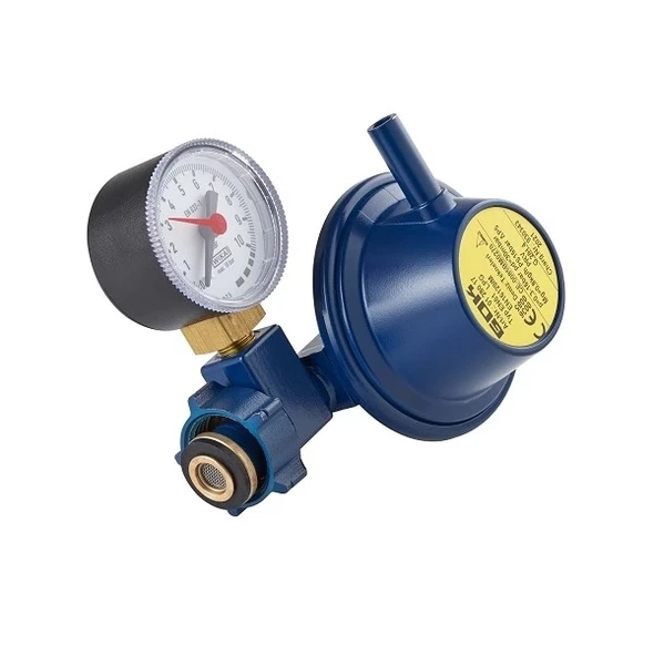 GOK 30mBar 90 Derece Dik Çıkışlı. Manometreli LPG/Gaz Dedantör/Regülatör - 2