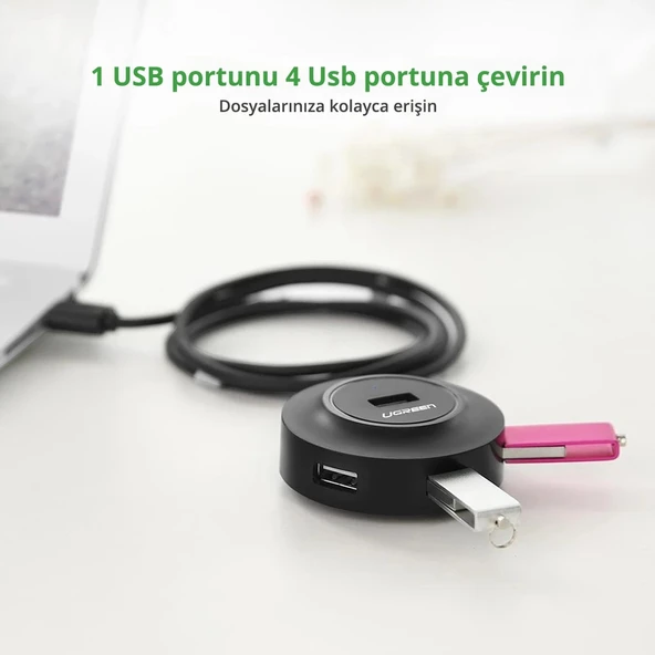 UGREEN USB 2.0 HUB 4 PORTS 1MT SİYAH 480Mb/s Veri Aktarımı 20277(CR106)-