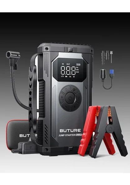 BUTURE BETA06 4000A 23800mah Lastik Şişirme Kompresörlü Taşınabilir Akü Takviye Kiti (Çanta + Led Lamba + Powerbank)