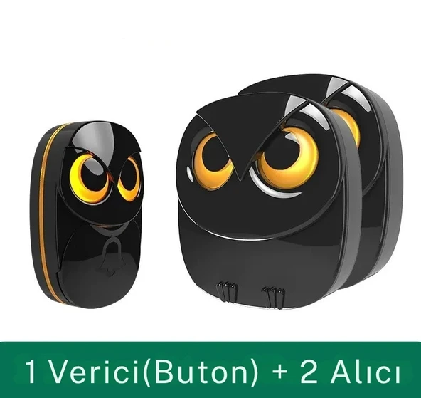 Monozone Işıklı Baykuş Şekilli 2 Alıcı 1 Verici Kapı Zili Hasta Çağırma Butonu Su Geçirmez Zil ürün görseli