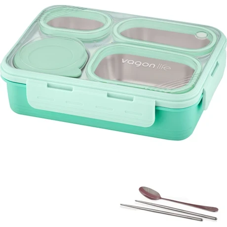 gonlife Lunch Box 950 ml Paslanmaz Çelik Tek Kat Dört Bölmeli Çorba Kaseli Metal KAŞIKLI-FFLBOX7099