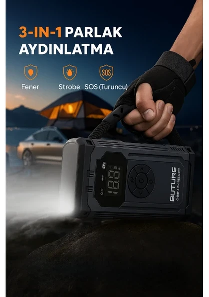 BUTURE BETA06 4000A 23800mah Lastik Şişirme Kompresörlü Taşınabilir Akü Takviye Kiti (Çanta + Led Lamba + Powerbank) - 5