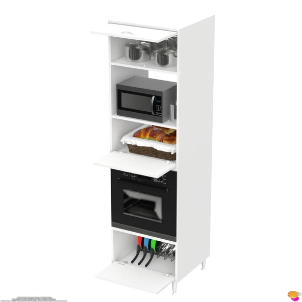 Modilayn AYAZ (60x217x56 cm) Boyutunda Ankastre 3 Kapaklı Mini/Midi Mikrodalga Fırın Dolabı - 6