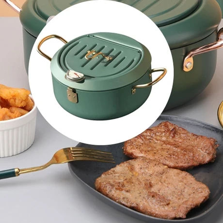 n Kızartma Tencere Yağ Fritöz Termometre ve Kapaklı 304 Tempura Fritöz Tava Kızarmış Tavuk Tencere - 4