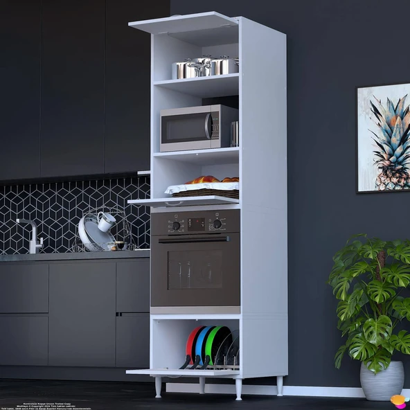 Modilayn AYAZ (60x217x56 cm) Boyutunda Ankastre 3 Kapaklı Mini/Midi Mikrodalga Fırın Dolabı - 2