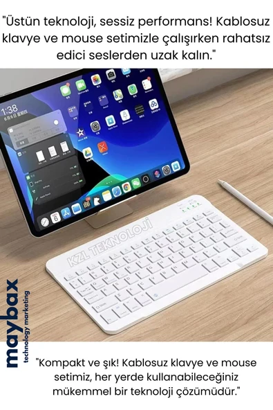Mini Kablosuz Wireless Klavye Mouse Seti 2.4 Ghz Beyaz - 7