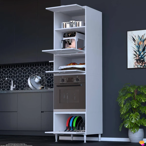 Modilayn TİLE Ankastre Fırın Dolabı (60x217x56 cm) - 4 Kapaklı, Ekmeklikli Kiler Mutfak Dolabı - 2