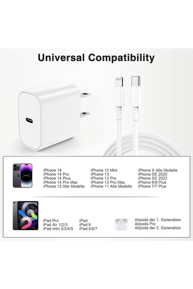 20 W Tüm Serilerle Uyumlu Hızlı Şarj Aleti Kablo Adaptör Set Iphone 11/12 /13/14/ Pro Max - Resim 2