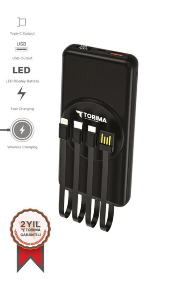 Tsrm TRM-1014 Siyah 10.000mAh Wirelles Dijital Göstergeli Hızlı Şarjlı Powerbank Modern Tasarı - 1