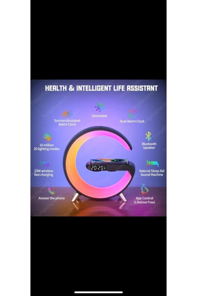 Kablosuz Şarj Çalar Saat Bluetooth Hoparlör App Kontrol Rgb Gece Lambası Çok Fonksiyonlu Atmosfer - 4