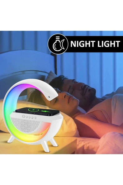 G Bluetooth Hoparlör 15w Kablosuz Hızlı Şarj / Alarm / Çalar Saat / Gece Lambası / Ambiyans Led Işık - 5