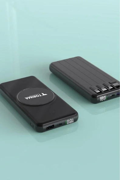 Tsrm TRM-1014 Siyah 10.000mAh Wirelles Dijital Göstergeli Hızlı Şarjlı Powerbank Modern Tasarı - 3