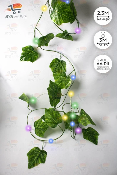 Dekoratif Yeşil Yapraklı 230 Cm Yapay Sarmaşık Ve 300 Cm Peri Led Pembe Renk - Resim 5