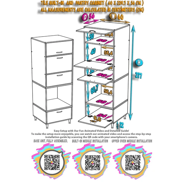 Modilayn TİLE Ankastre Fırın Dolabı (60x217x56 cm) - 4 Kapaklı, Ekmeklikli Kiler Mutfak Dolabı - 5