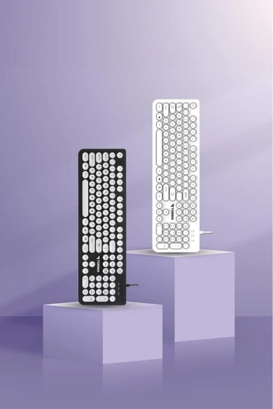 TK-09 Beyaz Retro Daktilo Görünümlü Kablolu Q Klavye - 2
