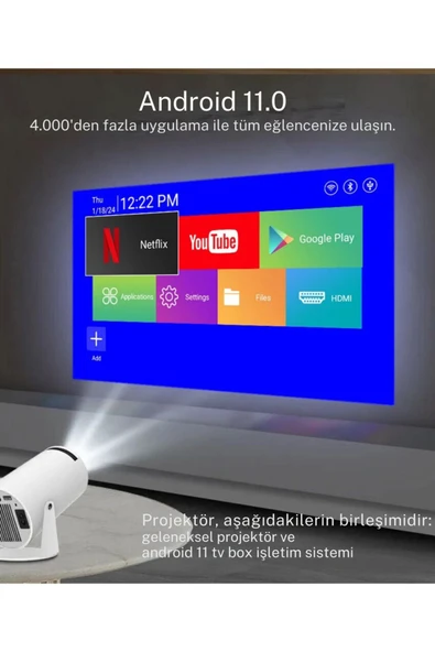Projeksiyon Cihazı Taşınabilir Sinema Projeksiyon 720p Ev Sineması Bluetooth Android 11 Akıllı Proje - 2