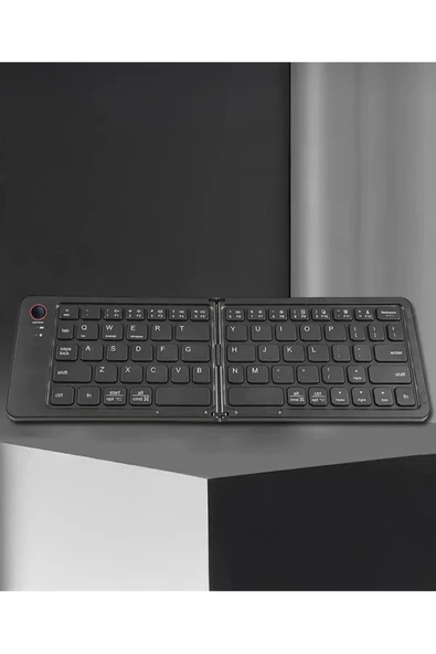 Tüm Cihazlar İle Uyumlu Siyah Kablosuz Katlanabilir Şarjlı Taşınabilir Mini Bluetooth Klavye - 2