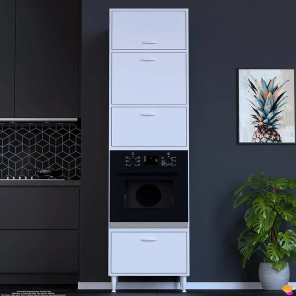 Modilayn TİLE Ankastre Fırın Dolabı (60x217x56 cm) - 4 Kapaklı, Ekmeklikli Kiler Mutfak Dolabı