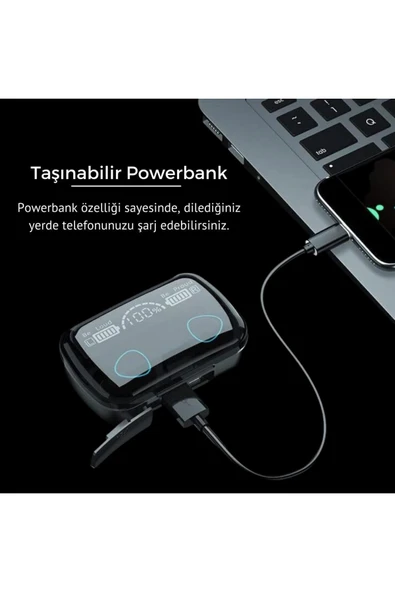 M10 Earbuds Powerbanklı Şarj göstergeli Bluetooth Kulak içi Tws kablosuz kulaklık headphones 5.1 - Resim 3
