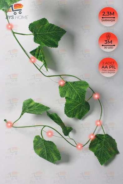 Dekoratif Yeşil Yapraklı 230 Cm Yapay Sarmaşık Ve 300 Cm Peri Led Pembe Renk - Resim 9
