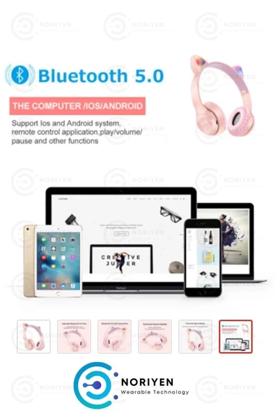 Gri Renk Kedi Kulaklı Işıklı Kablosuz Bluetooth Kedili Çocuk Kulaklık Uyumlu - Resim 8