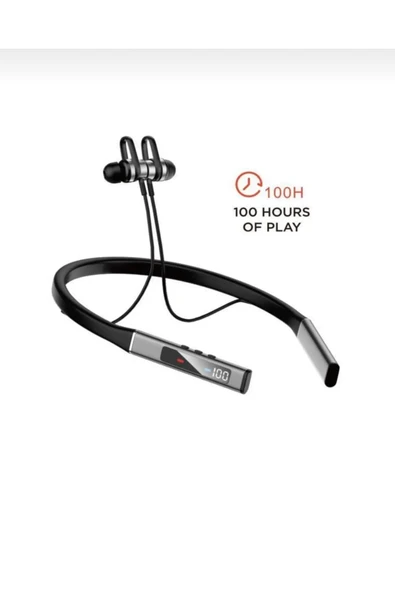 100 Saat Sporcu Bluetooth Kulaklık Lcd Şarj Göstergeli Boyun Bantlı Kulaklık - Resim 2
