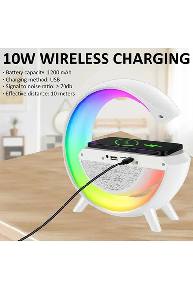 G Bluetooth Hoparlör 15w Kablosuz Hızlı Şarj / Alarm / Çalar Saat / Gece Lambası / Ambiyans Led Işık - 3