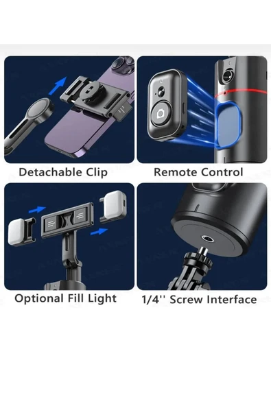P02 Profesyonel 360 Derece Gimbal Öz Çekim Telefon Sabitleyici Video Çekimi Siyah - 6
