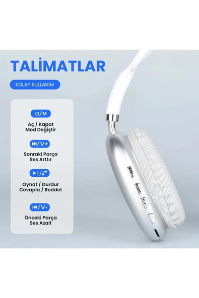 P9 Kulak Üstü Bluetooth Kulaklık Bluetooth V5.0 P9 Kablosuz Kulaklık P9 Kulaklık - Resim 3
