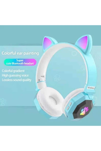 A+ Kalite Rgb Vilya Kedi Kulağı Detaylı Bluetooth Kablosuz Kulaklık Çocuk Oyuncu Fm Radyo Hafıza Kar - Resim 7