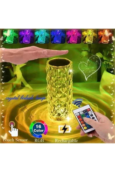 3D Elmas Kristal Şarjlı Dokunmatik Kumandalı Led Masa Lambası - 4