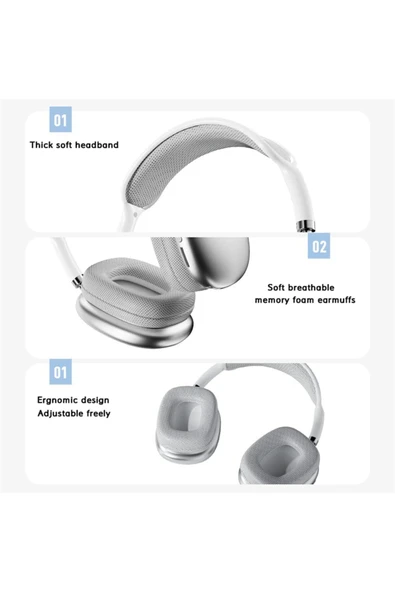 Samsung Galaxy Note 20 Ultra Uyumlu P9 Kablosuz Beyaz Kulaküstü Kulaklık - Resim 3