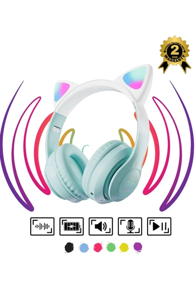 gri ürün Çocuk Bluetooth Kulaklık Kedi Kulaklık Pro 5.0 Akıllı Rgb Led Detaylı Bluetooth Kablosuz - Resim 2