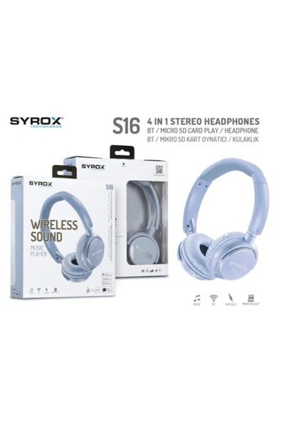 Bluetooth Kulaklık Aux / Microsd Card S16 - Siyah - L O U P U S - Syrox S16 - Mavi Renk - Resim 3