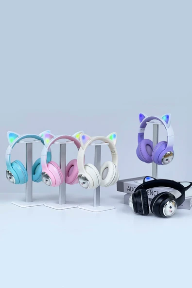 HD11 Pembe Sevimli Kedi Karükatür Kulak Led Işıklı 5.3 Bluetooth Kulak Üstü Kulaklık - Resim 7