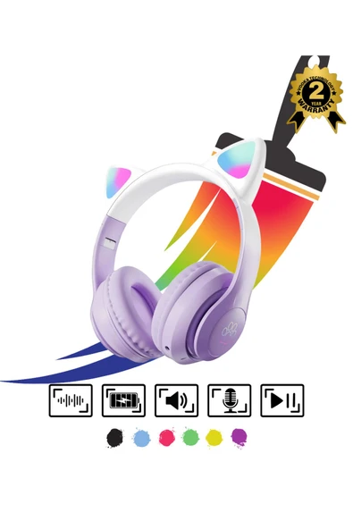 Çocuk Bluetooth Kulaklık Kedi Kulaklık Pro 5.0 Akıllı Rgb Led Detaylı Bluetooth Kablosuz - Resim 3