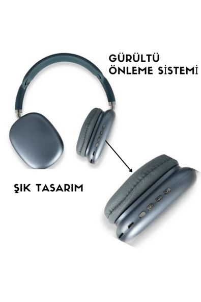 Max Kablosuz Bluetooth 5.0 Edr Kulak Üstü Kulaklık Gri Beyaz - Resim 5