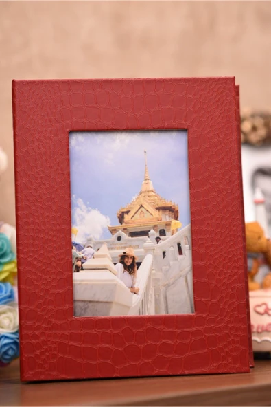 200lü 10x15cm Fotoğraf Albümü Kırmızı - Deri Kaplı Foto Pencereli - Aile Resimleri Için Album ürün görseli 1