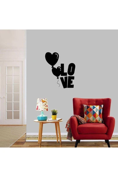 İndispensableyl Kalpli Balonlarla Love Yazısı Silüeti Dekoratif Duvar ÖZEL sticker, Çıkartma, Etiket - 1