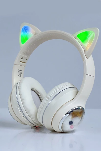 HD11 Beyaz Sevimli Kedi Karükatür Kulak Led Işıklı 5.3 Bluetooth Kulak Üstü Kulaklık - 2