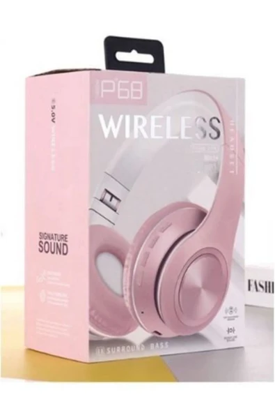 P68 Wıreless Headphone Bluetooth Kablosuz Stereo Kulaklık Pembe - Resim 6