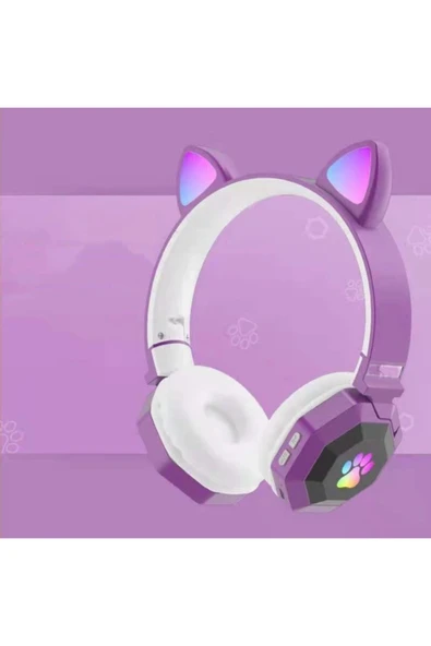 A+ Kalite Rgb Vilya Kedi Kulağı Detaylı Bluetooth Kablosuz Kulaklık Çocuk Oyuncu Fm Radyo Hafıza Kar ürün görseli 1